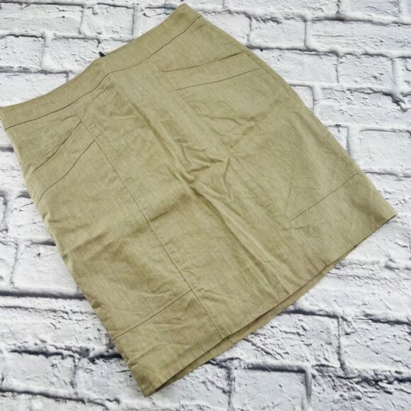 Ann Taylor Linen Blend Pencil Skirt Tan Size‎ 4 Stretch Pockets Lined - Picture 1 of 12